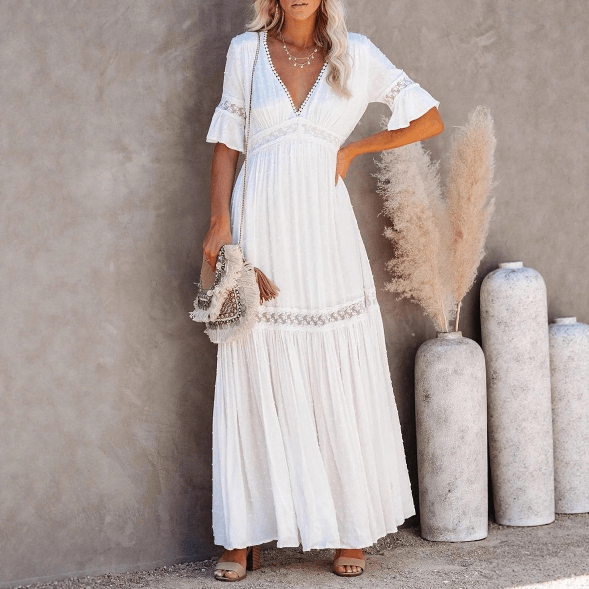 Winona Lace V-Neck Midi Dress - Elegant Occasion Dress for Women - Image 2