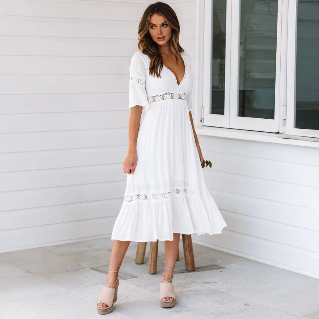 Winona Lace V-Neck Midi Dress - Elegant Occasion Dress for Women - Image 3