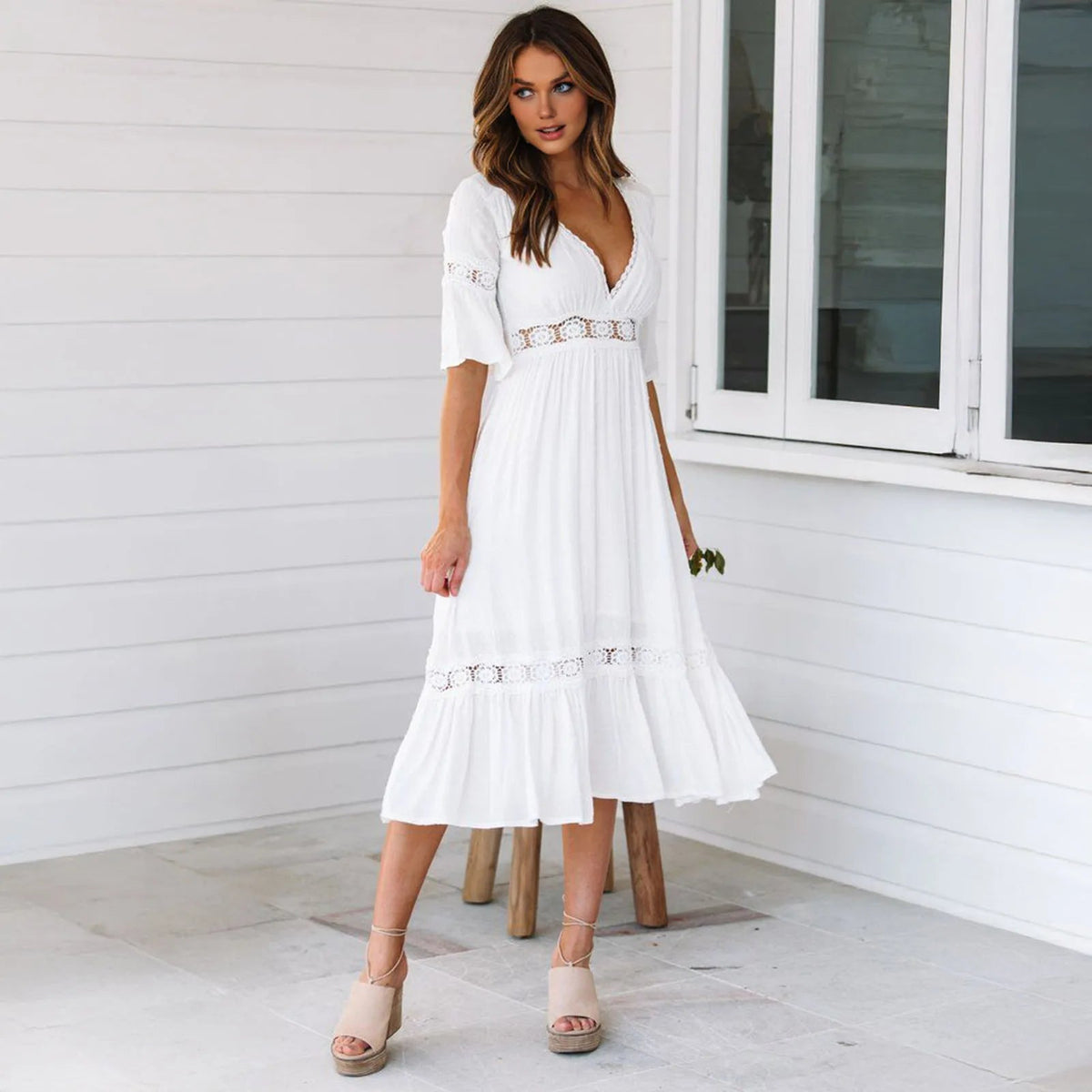 Winona Lace V-Neck Midi Dress - Elegant Occasion Dress for Women - Image 3