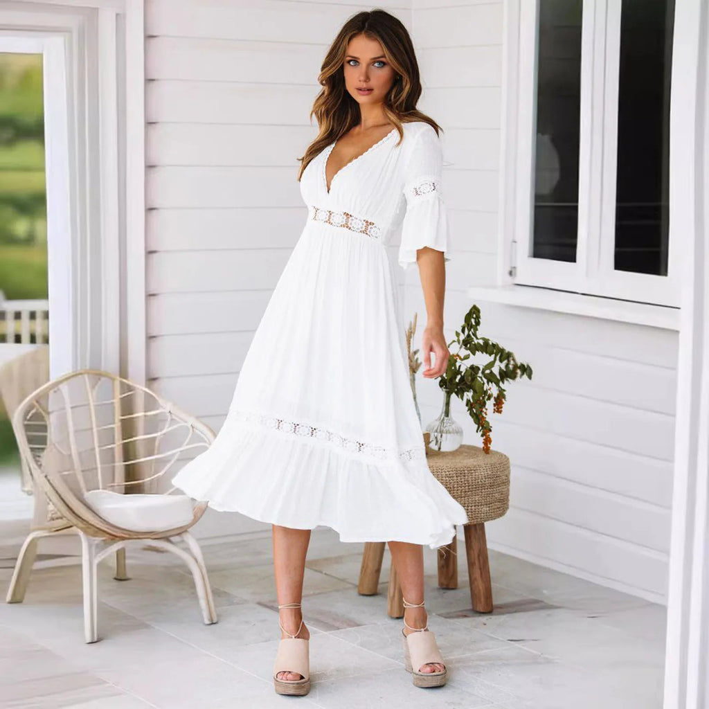 Winona Lace V-Neck Midi Dress - Elegant Occasion Dress for Women - Image 4