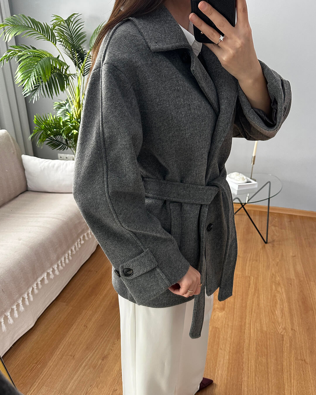 Felly Faux Wool Coat with Belt - Women's Fall and Winter Outerwear - Image 6