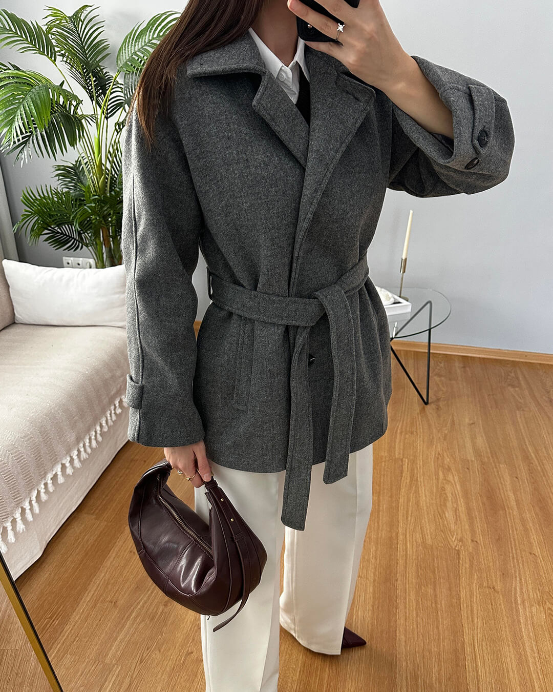 Felly Faux Wool Coat with Belt - Women's Fall and Winter Outerwear - Image 5