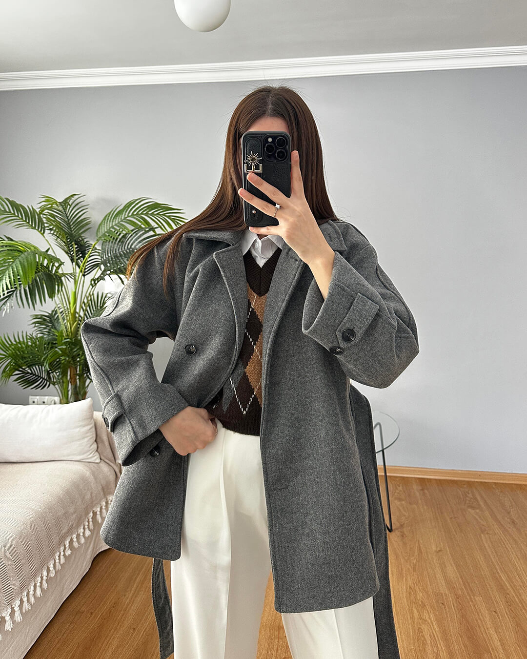 Felly Faux Wool Coat with Belt - Women's Fall and Winter Outerwear - Image 4