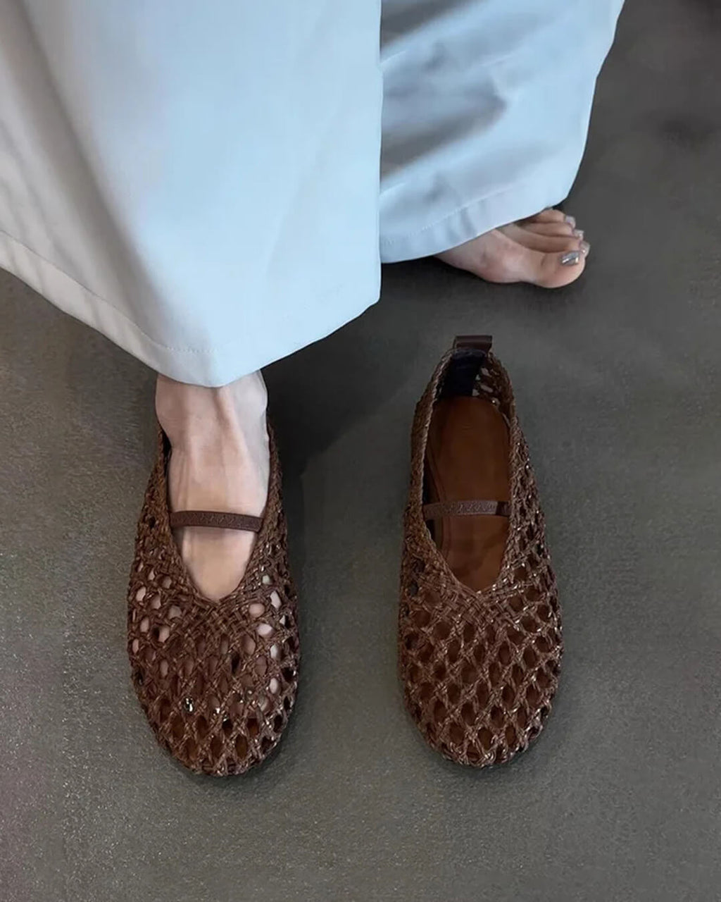 Francesca Hollow Woven Flat Shoes - Breathable Summer Flats - Image 3