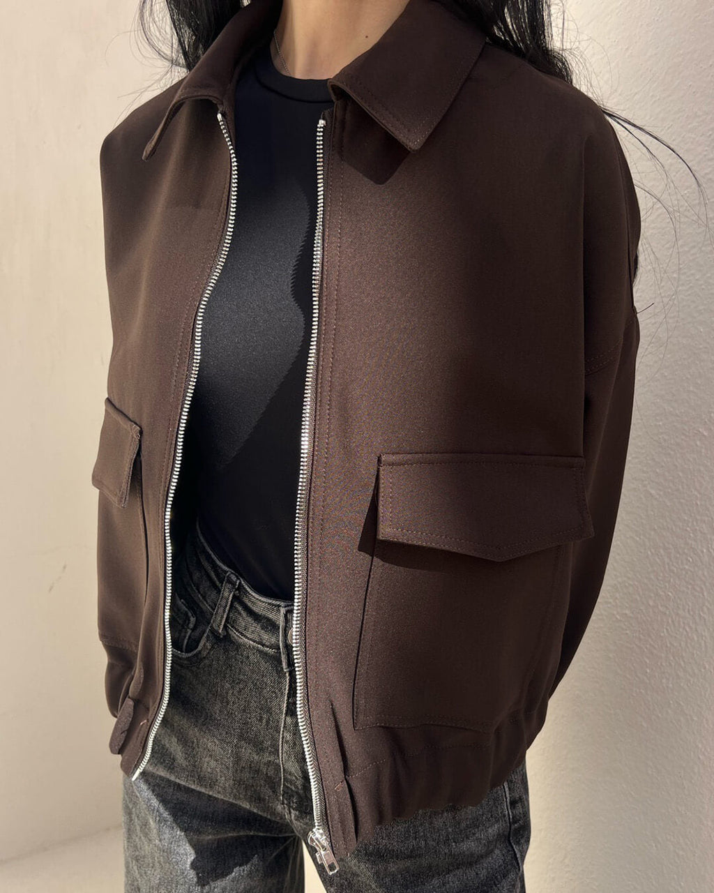 Ginny Flap Pocket Bomber Jacket - Women's Fall and Winter Outerwear - Image 4