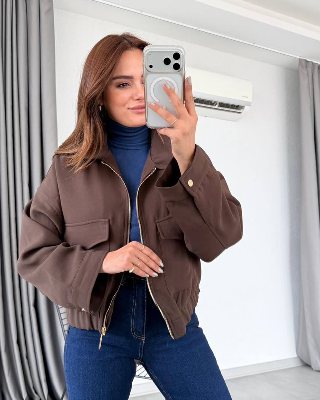 Ginny Flap Pocket Bomber Jacket - Women's Fall and Winter Outerwear - Image 5