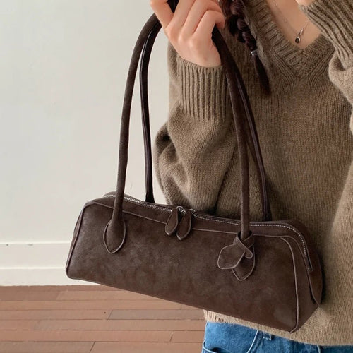 Adora Suede Baguette Shoulder Bag - Vintage Underarm Handbag - Image 2