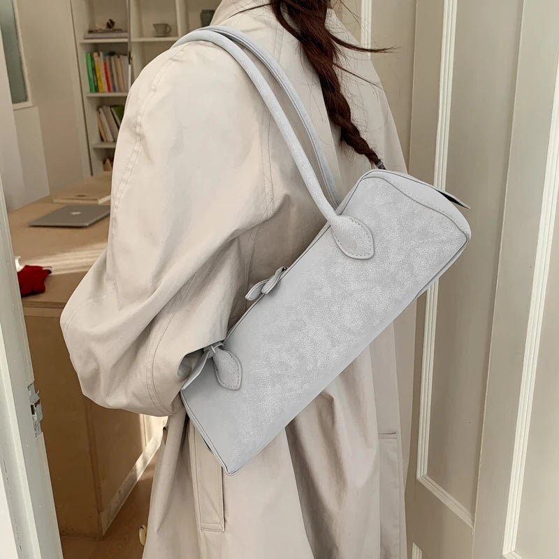 Adora Suede Baguette Shoulder Bag - Vintage Underarm Handbag - Image 5