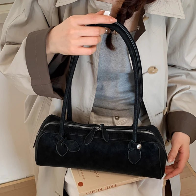 Adora Suede Baguette Shoulder Bag - Vintage Underarm Handbag - Image 3