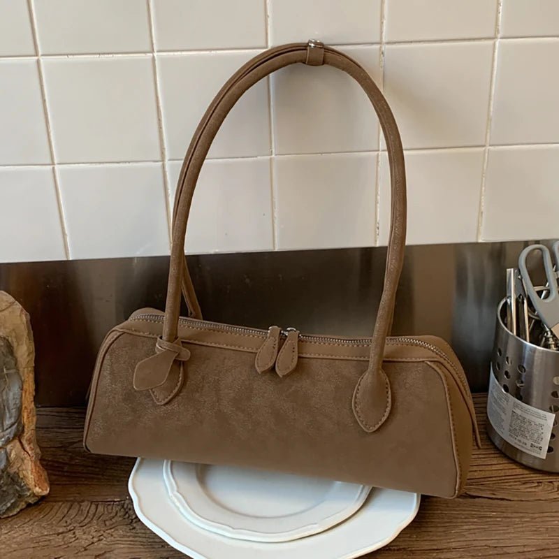 Adora Suede Baguette Shoulder Bag - Vintage Underarm Handbag - Image 4