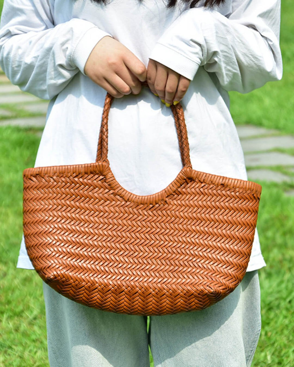 Bianca Handwoven Leather Tote Bag for Women - Woven Work Shoulder Bag - Image 6