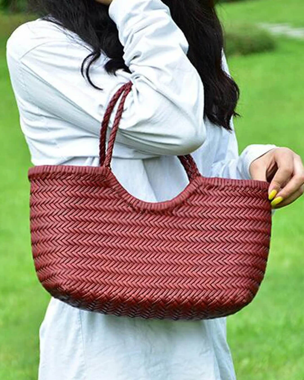 Bianca Handwoven Leather Tote Bag for Women - Woven Work Shoulder Bag - Image 10