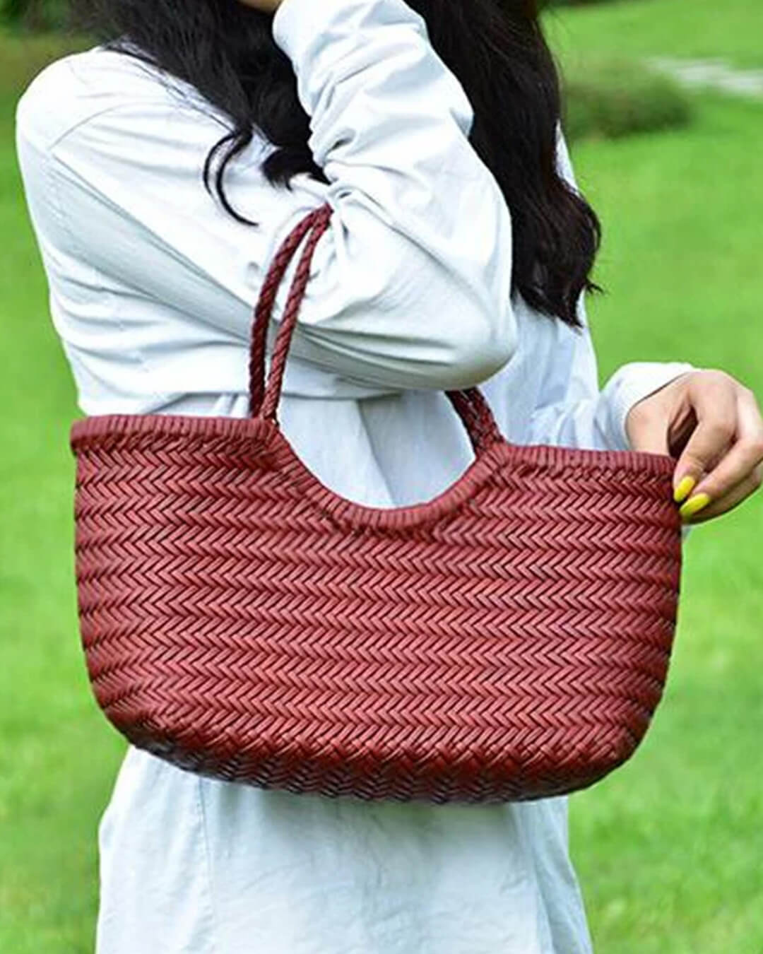Bianca Handwoven Leather Tote Bag for Women - Woven Work Shoulder Bag - Image 10