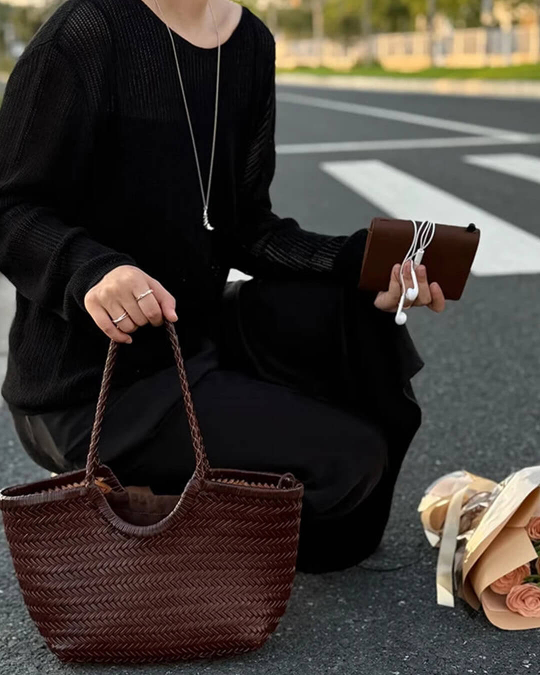 Bianca Handwoven Leather Tote Bag for Women - Woven Work Shoulder Bag