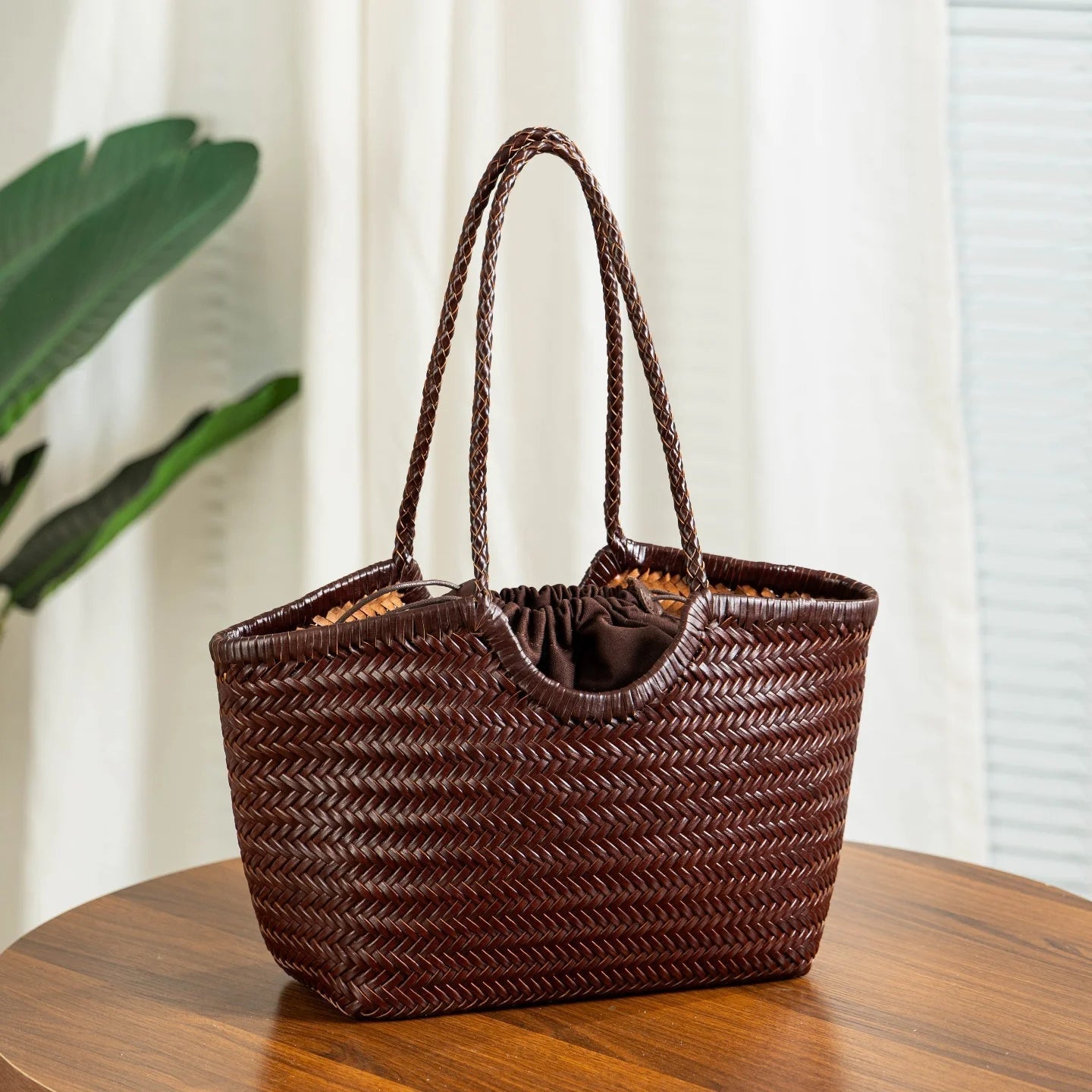 Bianca Handwoven Leather Tote Bag for Women - Woven Work Shoulder Bag - Image 15