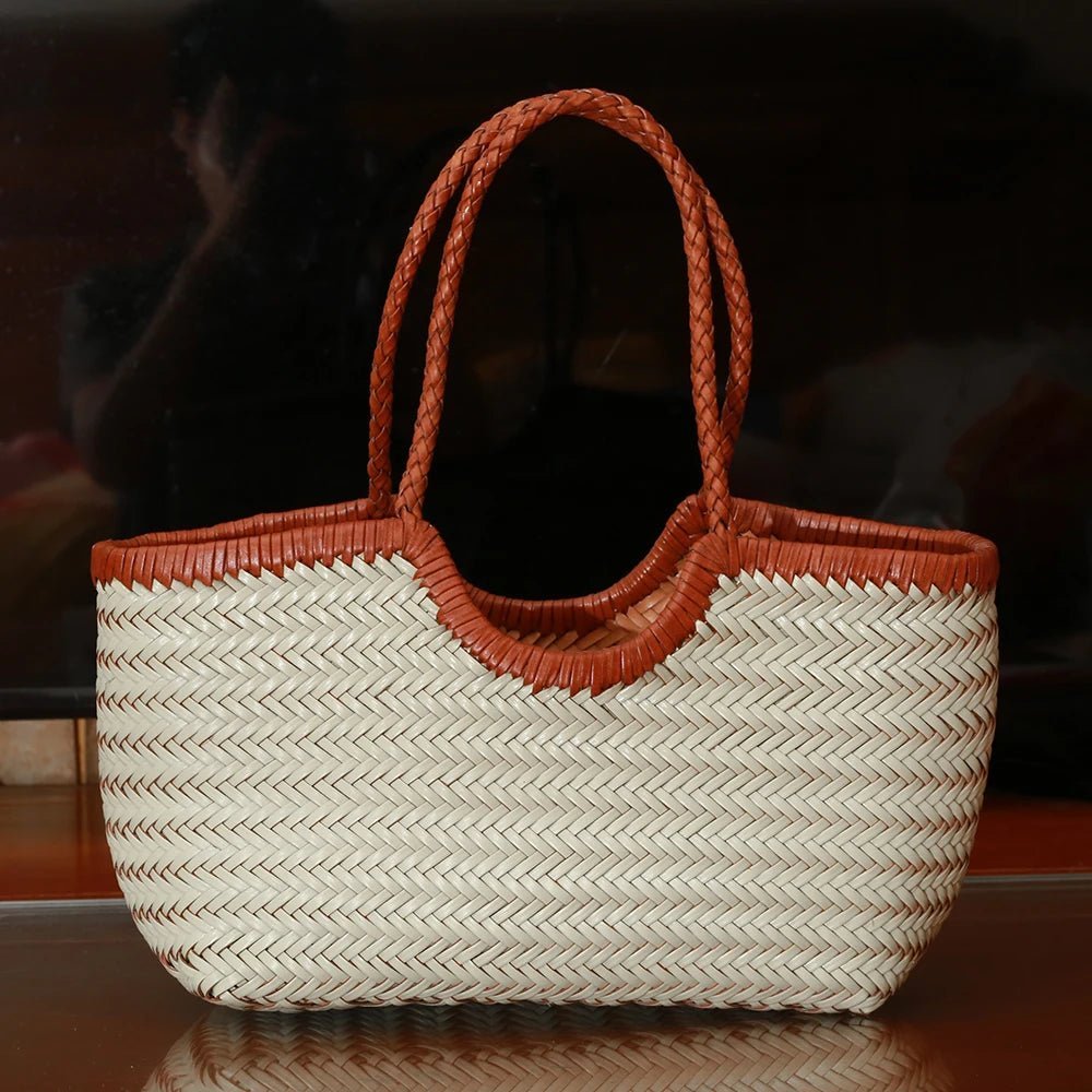 Bianca Handwoven Leather Tote Bag for Women - Woven Work Shoulder Bag - Image 12