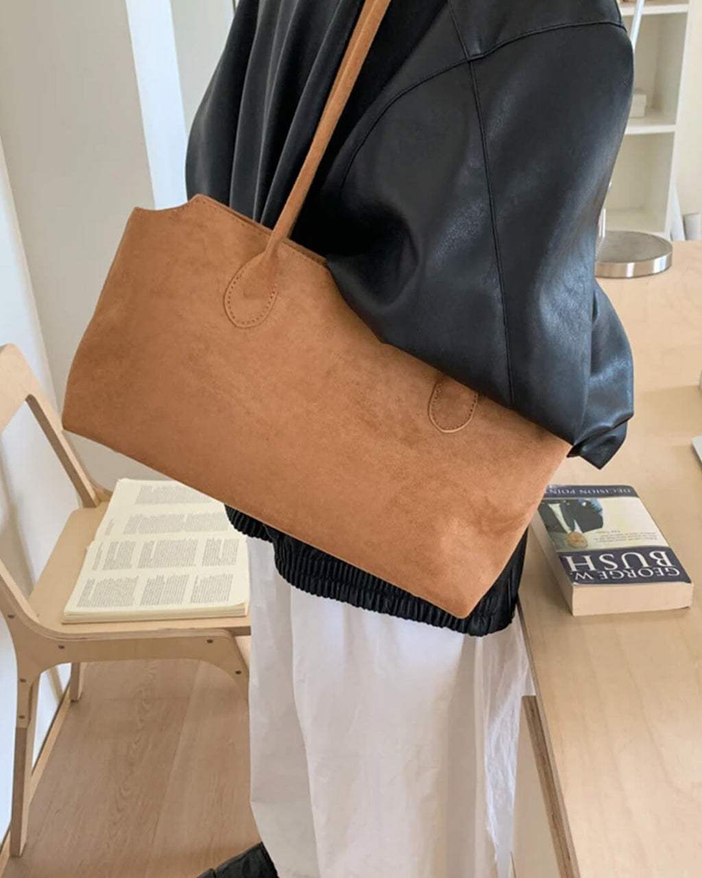 Claudine Faux Suede Shoulder Bag - Women's Everyday Handbag - Image 7