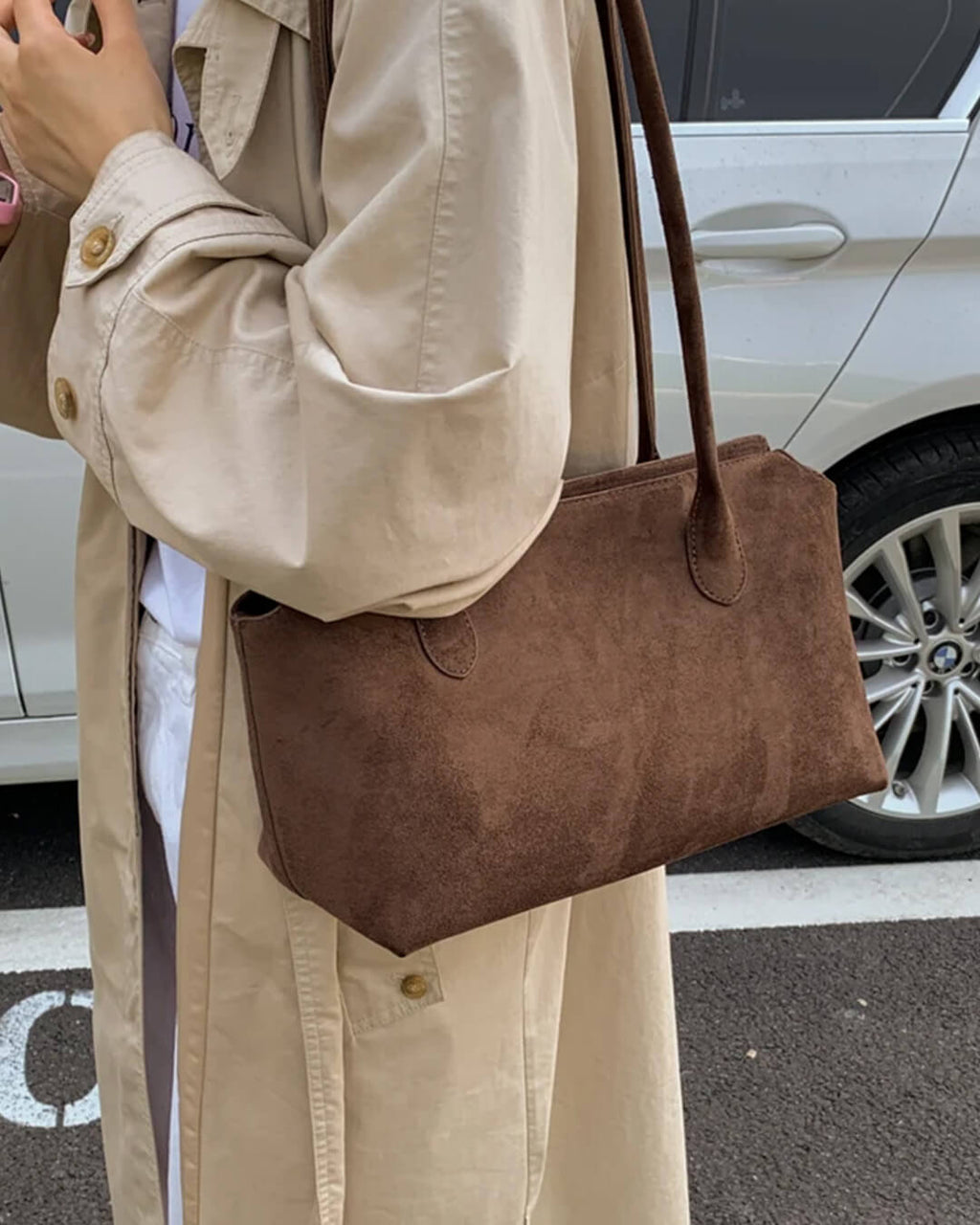 Claudine Faux Suede Shoulder Bag - Women's Everyday Handbag