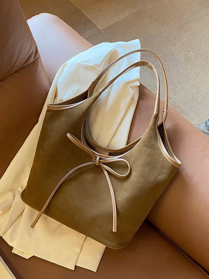 Florence Suede Bow Bag - Women's Everyday Handbag - Image 9