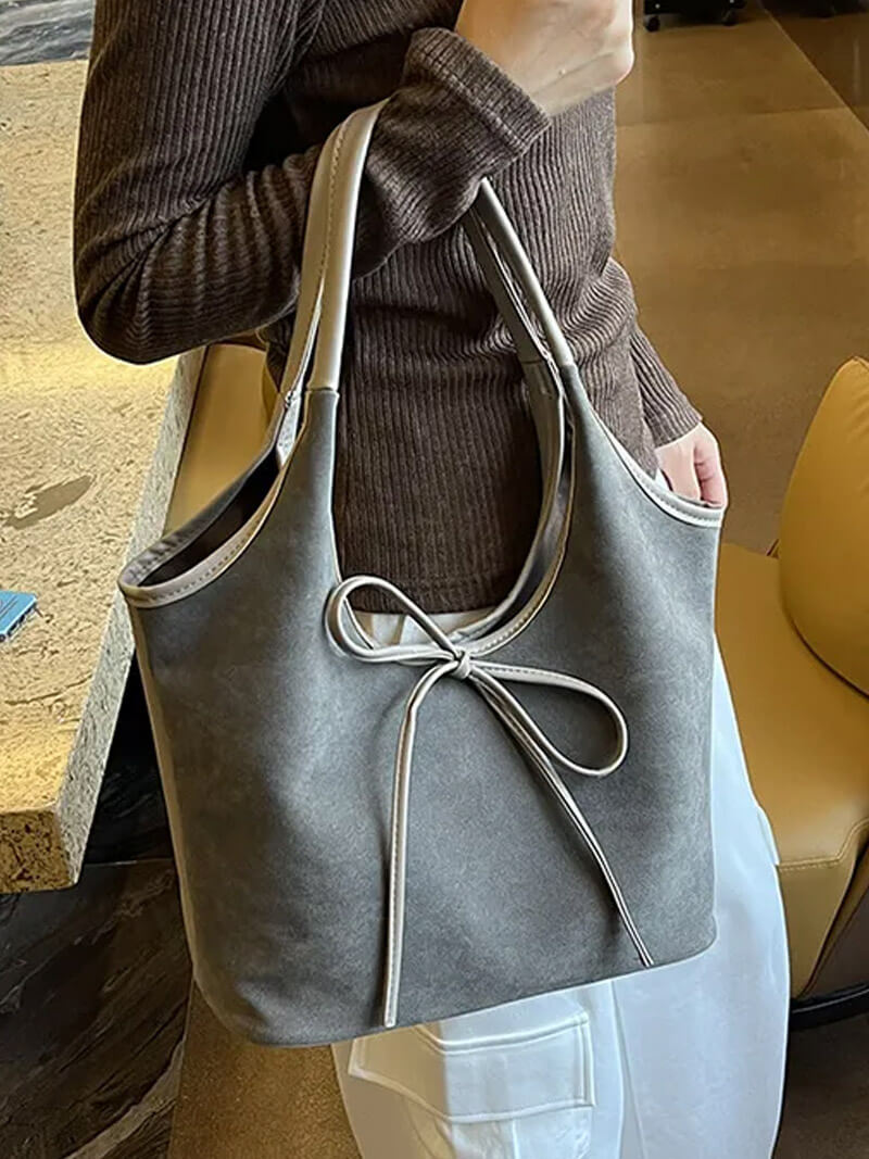 Florence Suede Bow Bag - Women's Everyday Handbag - Image 8