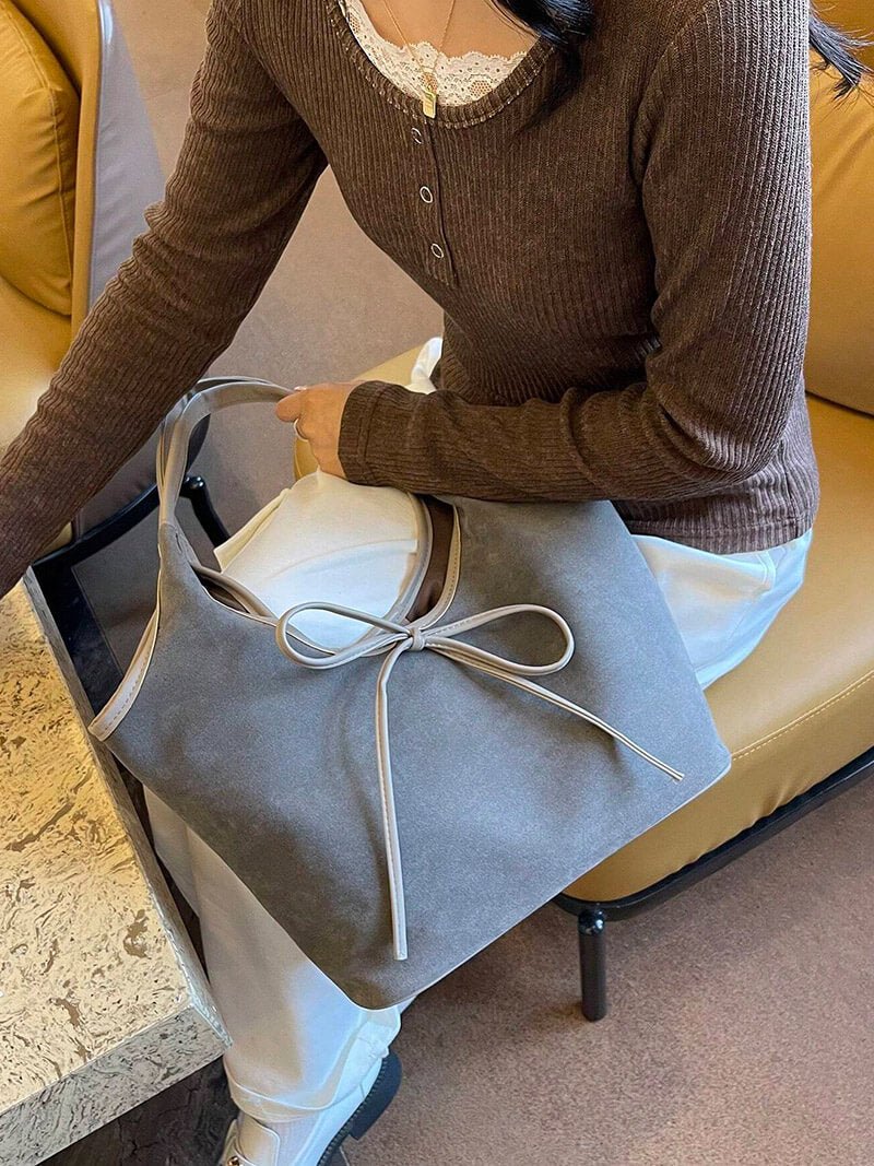 Florence Suede Bow Bag - Women's Everyday Handbag - Image 6