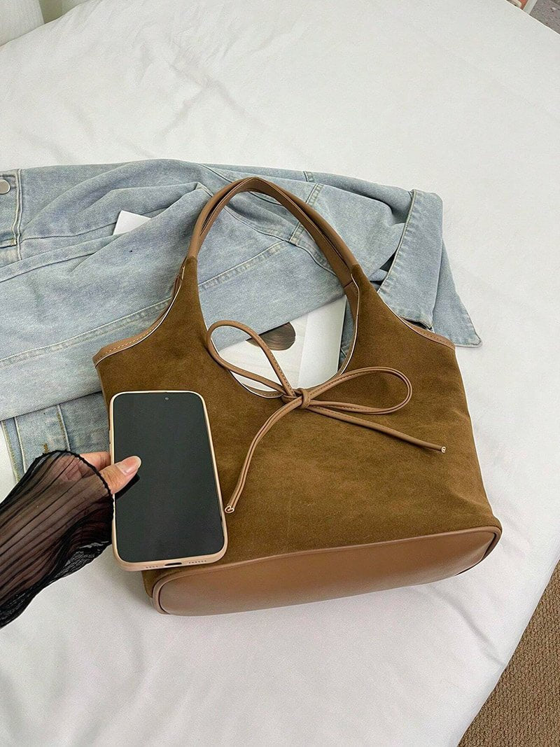 Florence Suede Bow Bag - Women's Everyday Handbag - Image 7