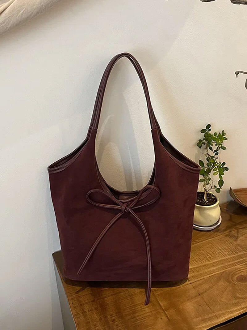 Florence Suede Bow Bag - Women's Everyday Handbag - Image 4