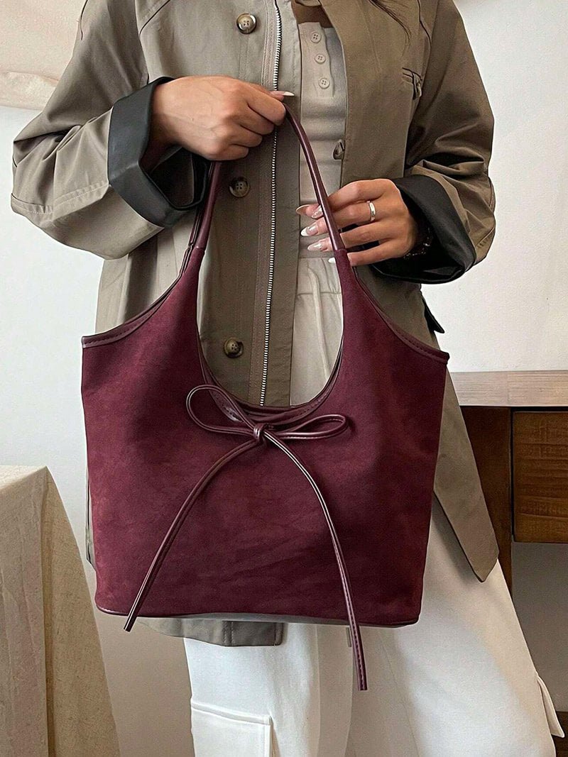 Florence Suede Bow Bag - Women's Everyday Handbag - Image 12