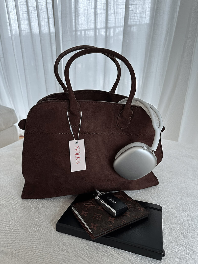 Henna Shopper Bag - Structured Suede Tote Bag for Work, Fits Laptop - Image 3