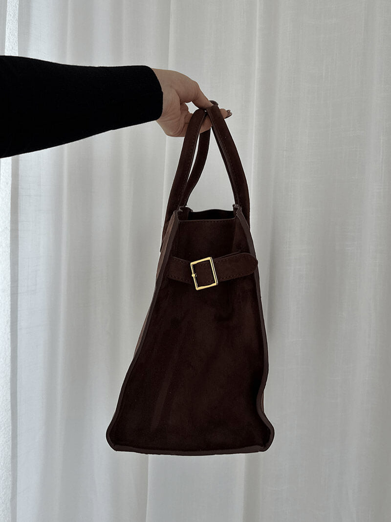 Henna Shopper Bag - Structured Suede Tote Bag for Work, Fits Laptop - Image 5