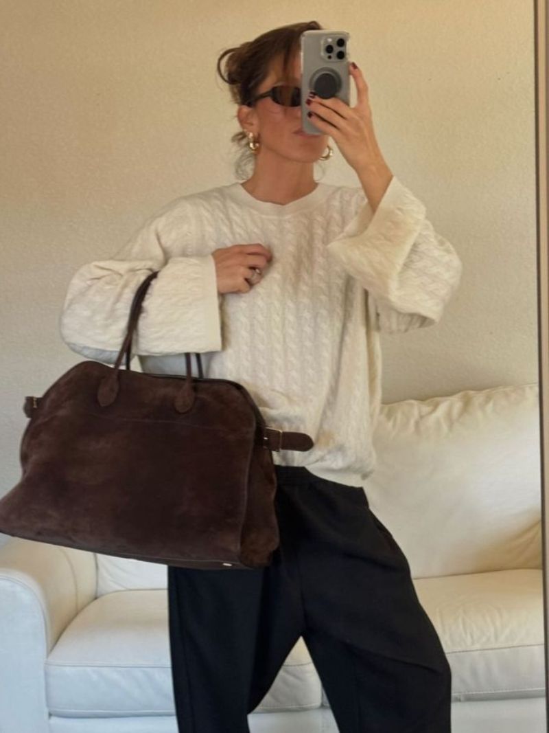 Henna Shopper Bag - Structured Suede Tote Bag for Work, Fits Laptop - Image 10