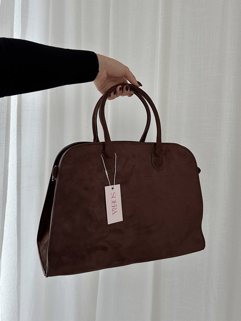 Henna Shopper Bag - Structured Suede Tote Bag for Work, Fits Laptop - Image 4