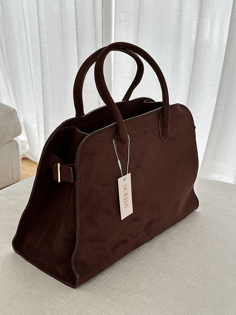 Henna Shopper Bag - Structured Suede Tote Bag for Work, Fits Laptop - Image 2