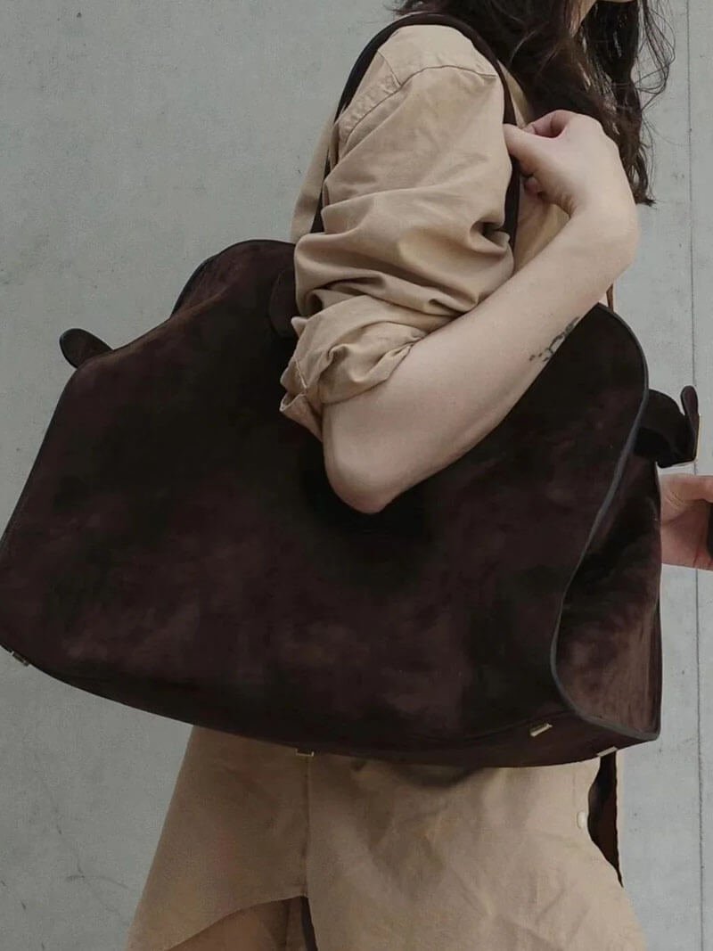 Henna Shopper Bag - Structured Suede Tote Bag for Work, Fits Laptop - Image 11