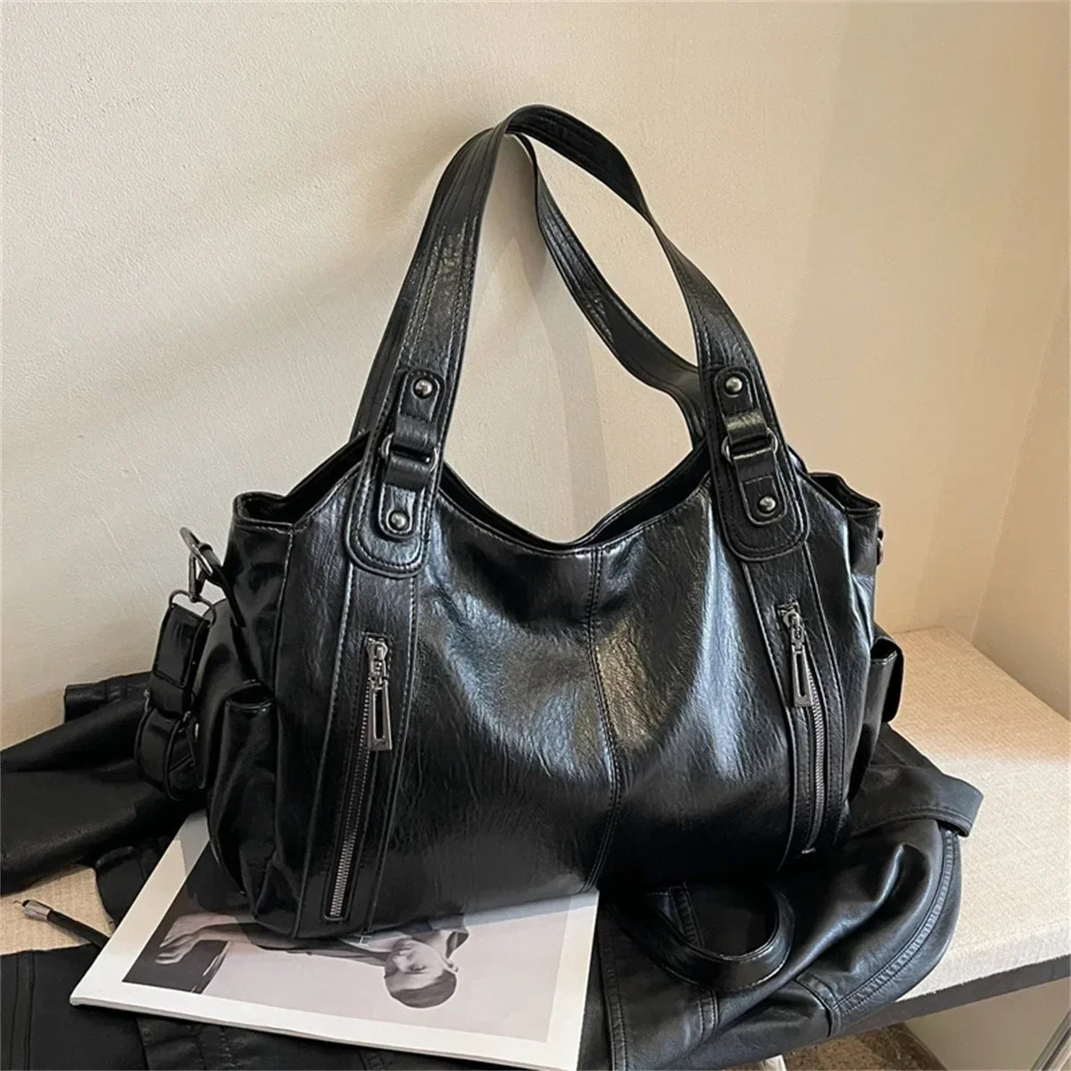 Kyla Color-Block Leather Shoulder Bag - Sleek Everyday Handbag - Image 6