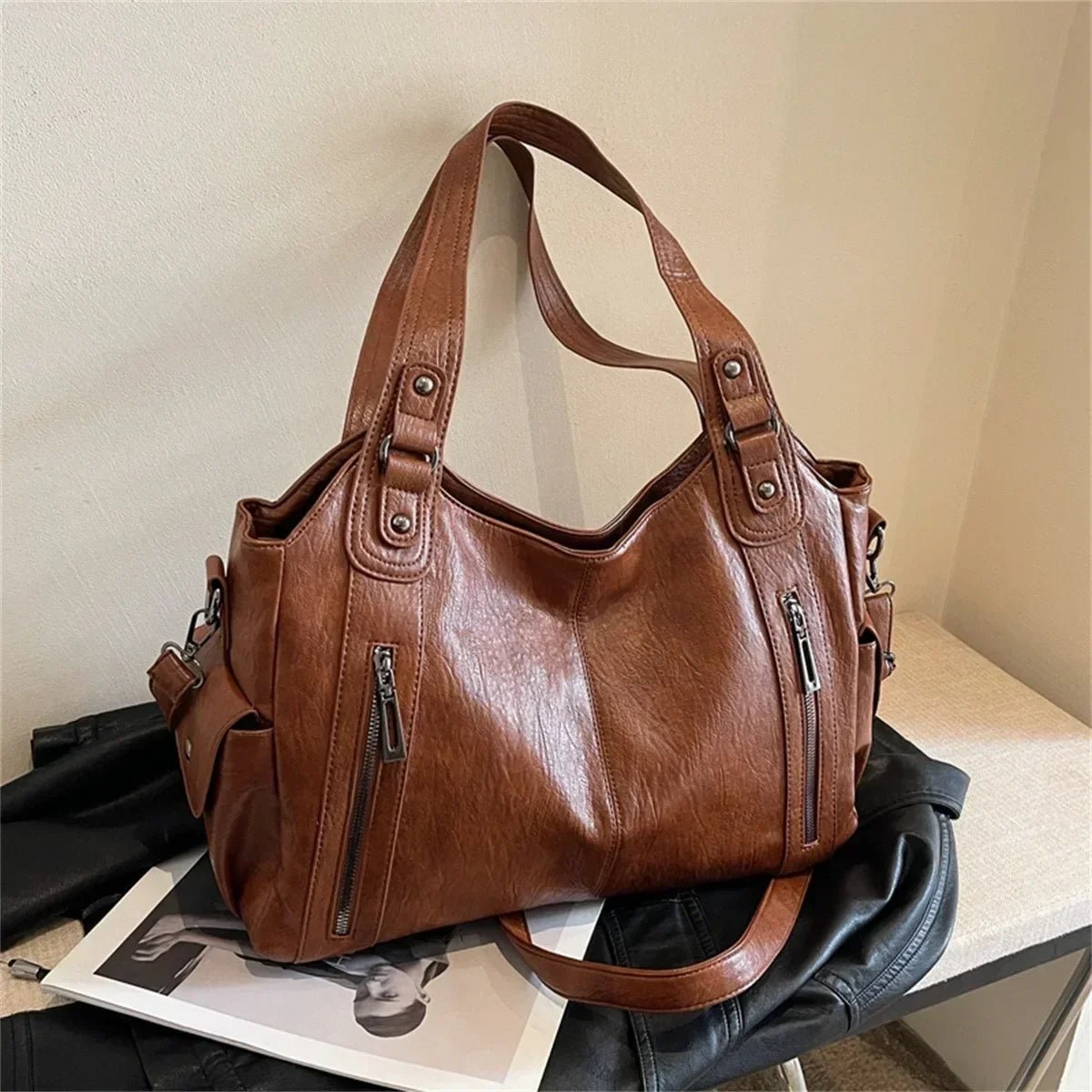 Kyla Color-Block Leather Shoulder Bag - Sleek Everyday Handbag - Image 2