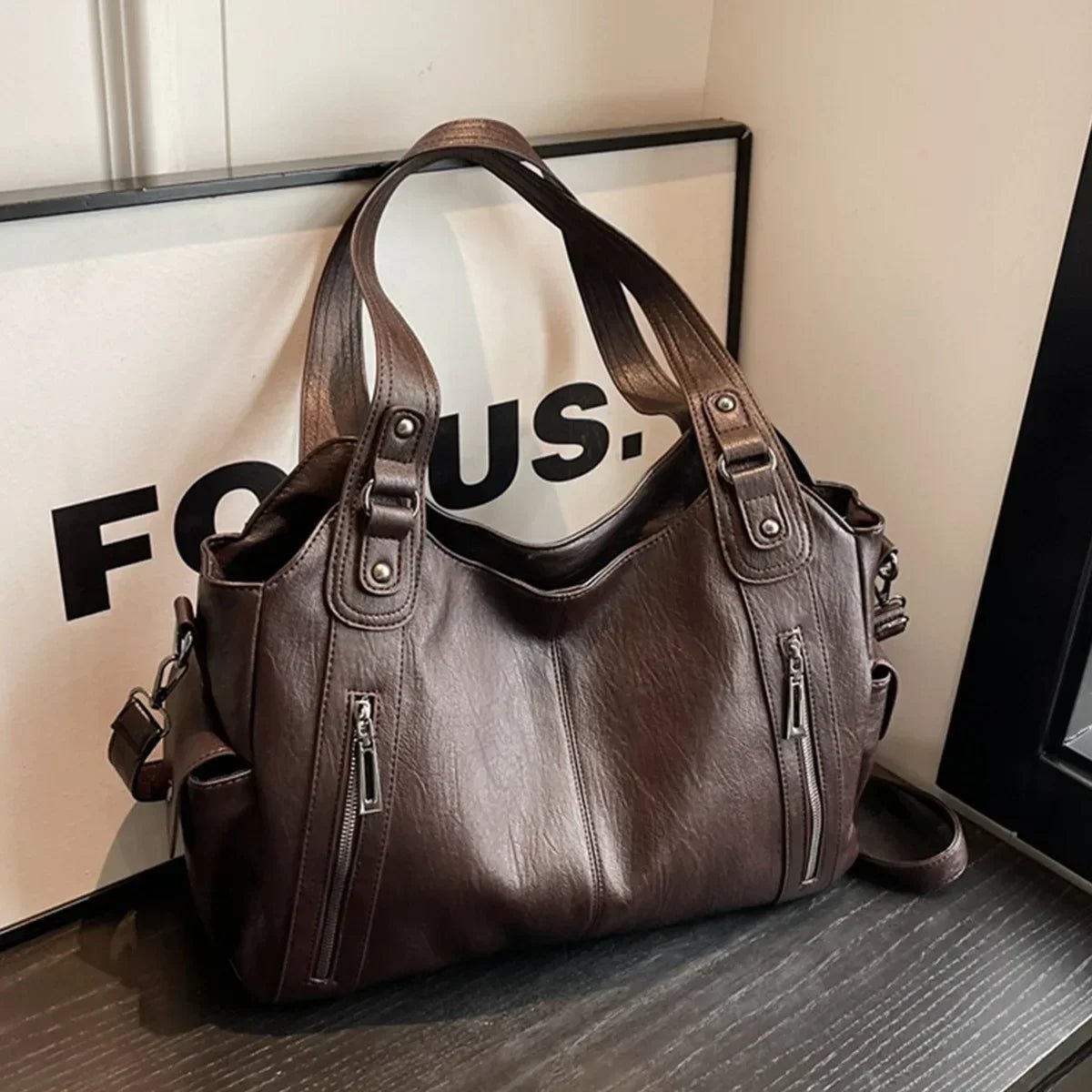 Kyla Color-Block Leather Shoulder Bag - Sleek Everyday Handbag