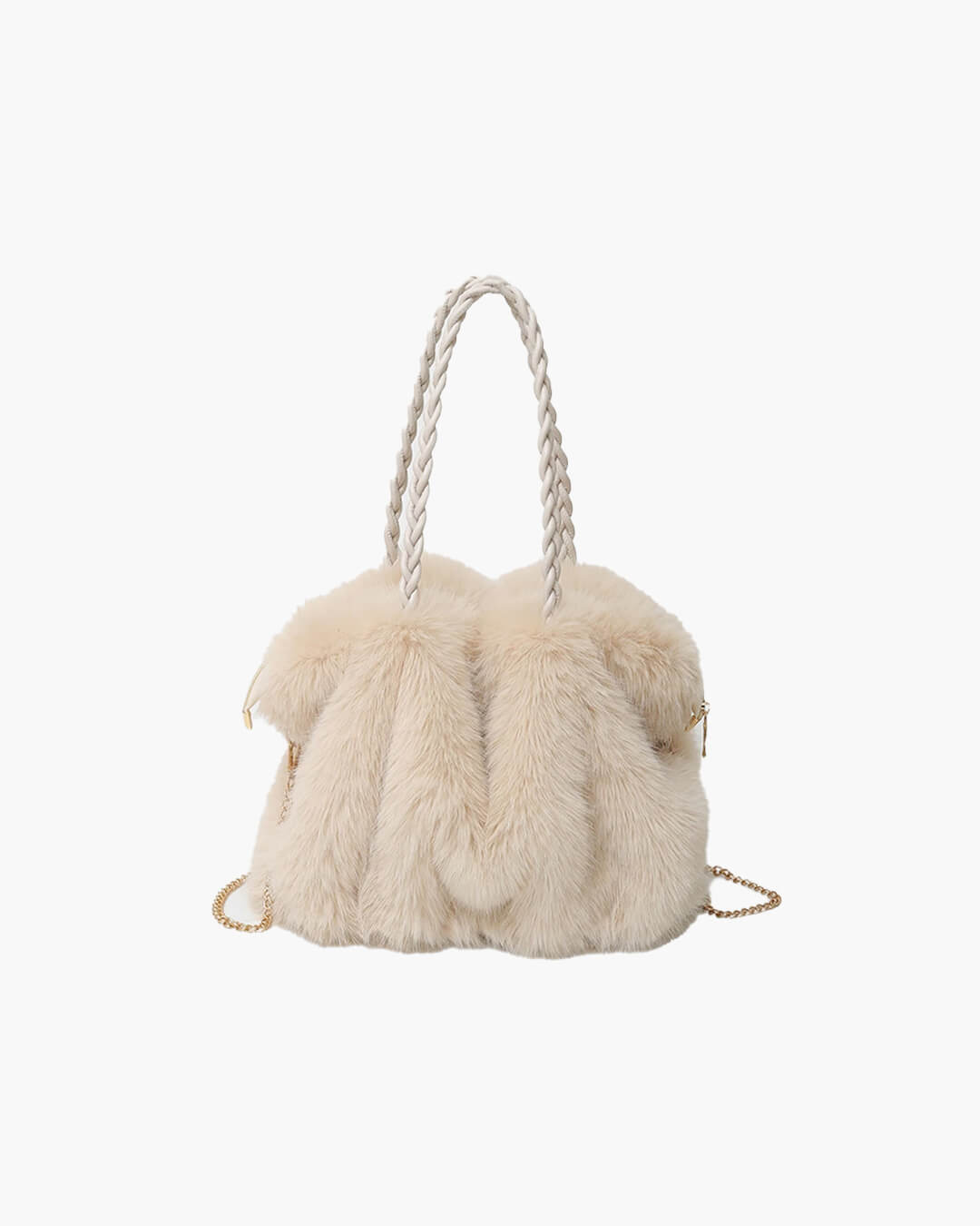 Loreen Faux Fur Tote Bag with Metal Chain - Plush Shoulder Tote Handbag - Image 7