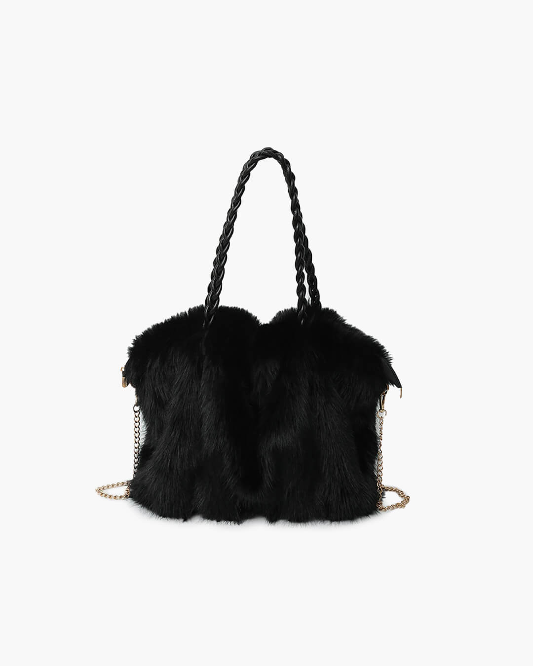 Loreen Faux Fur Tote Bag with Metal Chain - Plush Shoulder Tote Handbag - Image 8