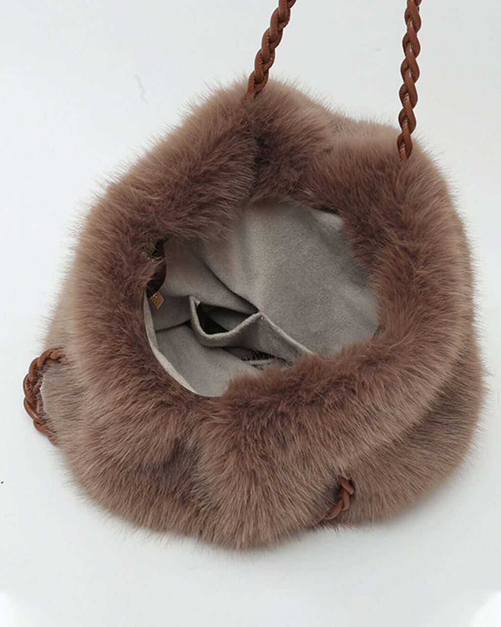 Loreen Faux Fur Tote Bag with Metal Chain - Plush Shoulder Tote Handbag - Image 3