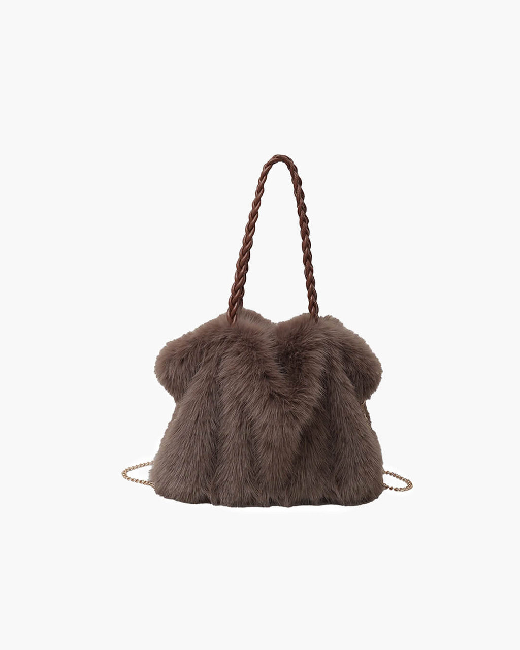 Loreen Faux Fur Tote Bag with Metal Chain - Plush Shoulder Tote Handbag - Image 6
