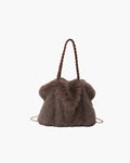 Loreen Faux Fur Tote Bag with Metal Chain - Plush Shoulder Tote Handbag - Image 6
