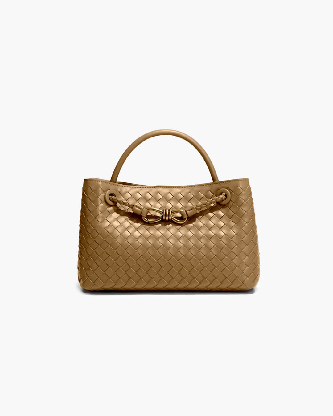 Lucia Small Woven Vegan Leather Handbag - Gold-Tone Hardware, Black - Image 8