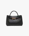 Lucia Small Woven Vegan Leather Handbag - Gold-Tone Hardware, Black