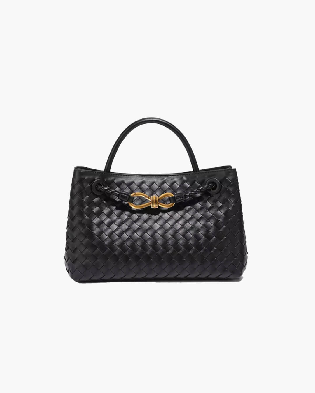 Lucia Small Woven Vegan Leather Handbag - Gold-Tone Hardware, Black