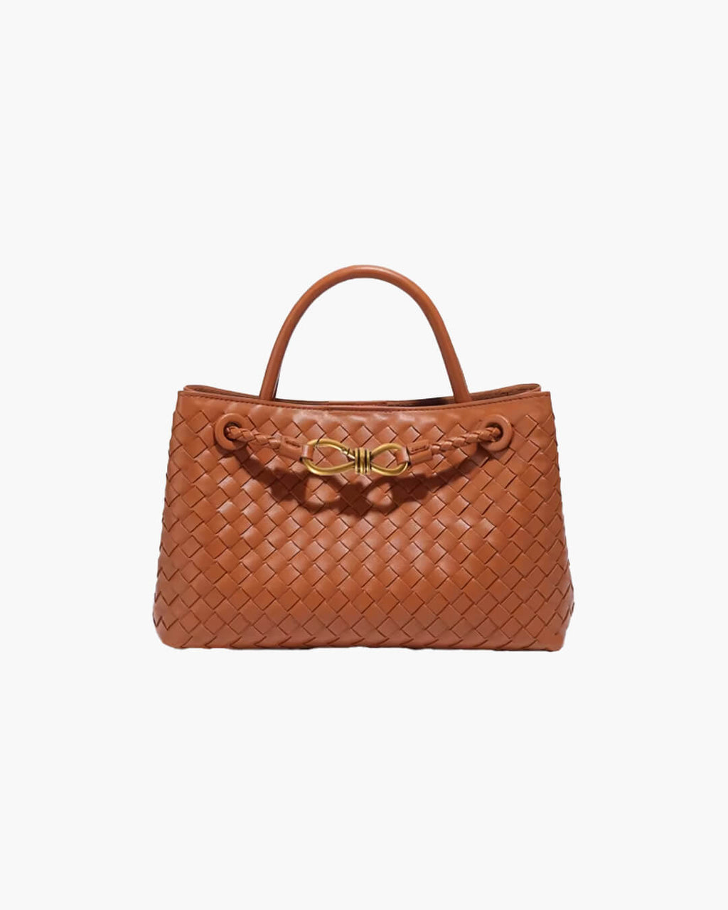 Lucia Small Woven Vegan Leather Handbag - Gold-Tone Hardware, Black - Image 5