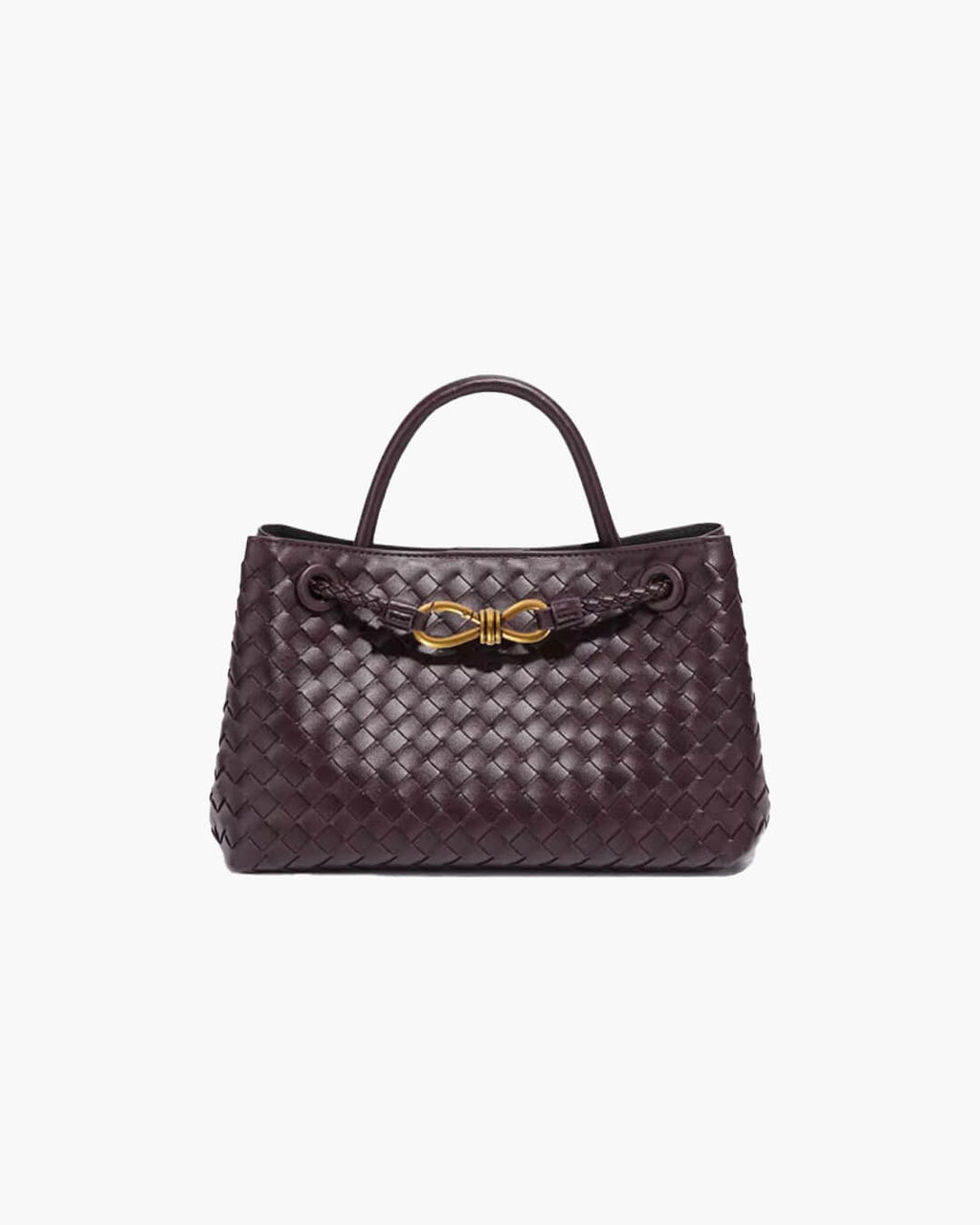 Lucia Small Woven Vegan Leather Handbag - Gold-Tone Hardware, Black - Image 2