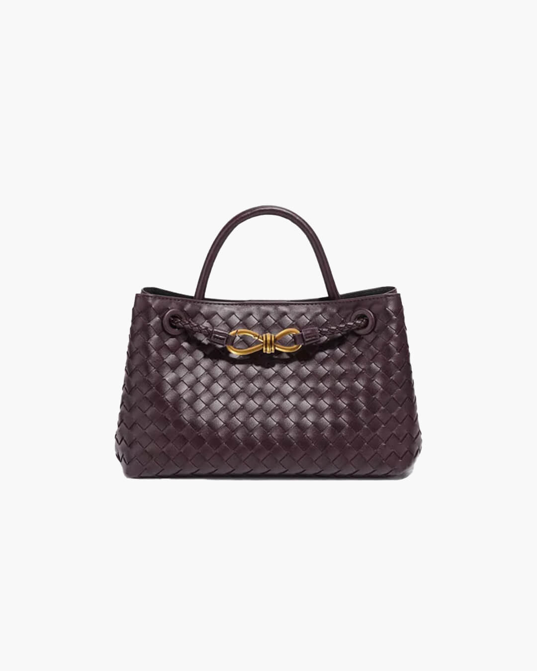 Lucia Small Woven Vegan Leather Handbag - Gold-Tone Hardware, Black - Image 2
