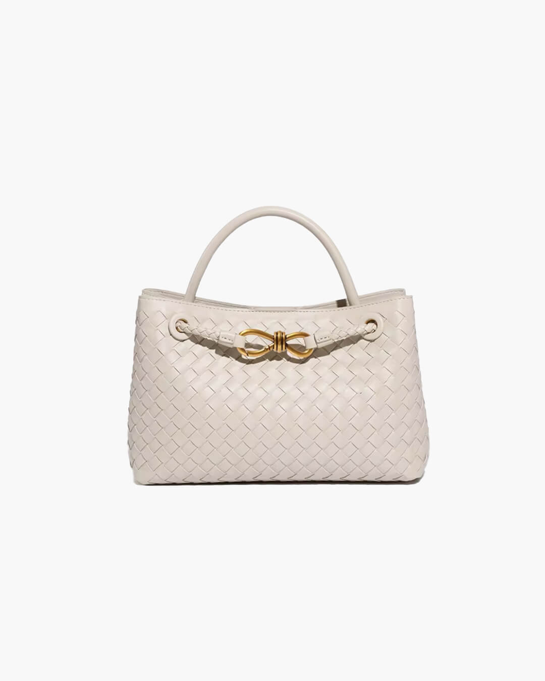 Lucia Small Woven Vegan Leather Handbag - Gold-Tone Hardware, Black - Image 3