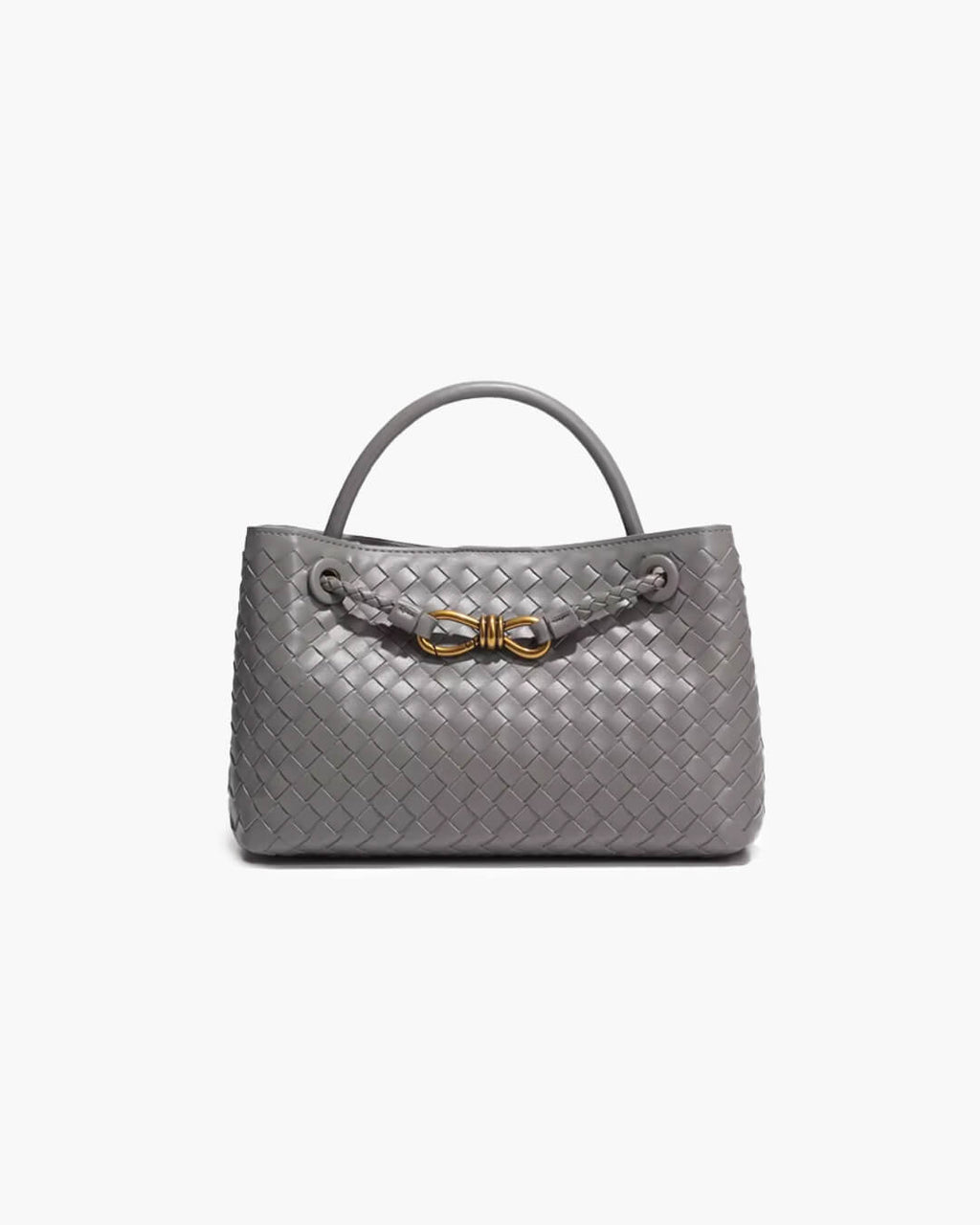 Lucia Small Woven Vegan Leather Handbag - Gold-Tone Hardware, Black - Image 7